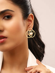 Geometric Circles Gold Plated Pearl Stud Earrings