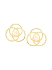 Geometric Circles Gold Plated Pearl Stud Earrings