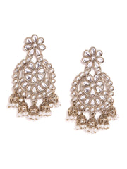 Floral Kundan Chandbali Mehandi Plating Mini Jhumki hanging Earrings