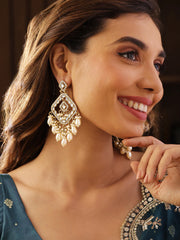 Kundan Fresh Water Pearls Mehandi Plating Stylish Look Drop Earrings