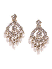 Kundan Fresh Water Pearls Mehandi Plating Stylish Look Drop Earrings