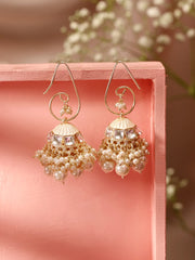 White Kundan Fresh Water Pearls hanging Gold Plated Jhumka earrings