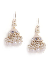 White Kundan Fresh Water Pearls hanging Gold Plated Jhumka earrings