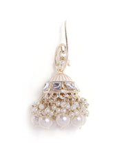 White Kundan Fresh Water Pearls hanging Gold Plated Jhumka earrings