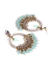 Aqua Beads Fresh Water Pearl Kundan Chandbali Gold Plated push back earrings