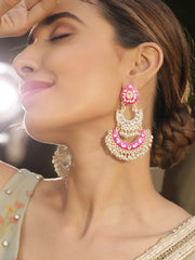 Pink Meenakari Chandbali Gold Plated Mini Fresh Water pearls Earrings