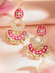 Pink Meenakari Chandbali Gold Plated Mini Fresh Water pearls Earrings