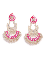 Pink Meenakari Chandbali Gold Plated Mini Fresh Water pearls Earrings