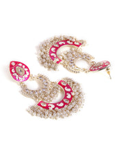 Pink Meenakari Chandbali Gold Plated Mini Fresh Water pearls Earrings