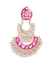 Pink Meenakari Chandbali Gold Plated Mini Fresh Water pearls Earrings