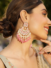 Pink Meenakari eleagance mini Fresh Water pearls pink beads chandbali gold plated pushback earrings