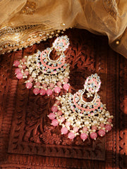 Pink Meenakari eleagance mini Fresh Water pearls pink beads chandbali gold plated pushback earrings