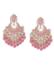 Pink Meenakari eleagance mini Fresh Water pearls pink beads chandbali gold plated pushback earrings