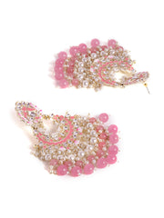 Pink Meenakari eleagance mini Fresh Water pearls pink beads chandbali gold plated pushback earrings