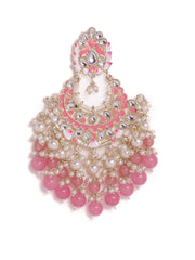 Pink Meenakari eleagance mini Fresh Water pearls pink beads chandbali gold plated pushback earrings