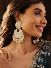 White Floral Fresh Water Pearl kundan Chandbali style push back earrings