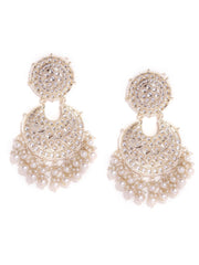 White Floral Fresh Water Pearl kundan Chandbali style push back earrings