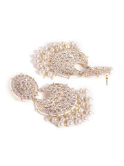 White Floral Fresh Water Pearl kundan Chandbali style push back earrings