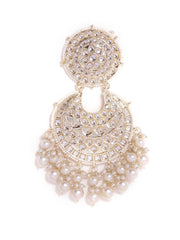 White Floral Fresh Water Pearl kundan Chandbali style push back earrings