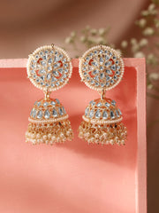 Floral kundan Fresh Water pearl jhumka gold plated push back earrings