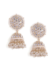 Floral kundan Fresh Water pearl jhumka gold plated push back earrings