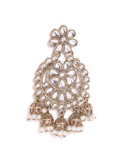 Floral Kundan Chandbali Mehandi Plating Mini Jhumki hanging Earrings