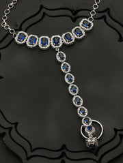 Blue Stone American Diamond Block Link Silver-Plated Hathphool