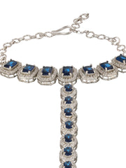 Blue Stone American Diamond Block Link Silver-Plated Hathphool