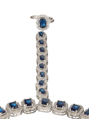 Blue Stone American Diamond Block Link Silver-Plated Hathphool