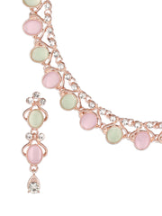 Pastel-Toned AD Oval Pattern Rose Gold-Plated Jewellery Set