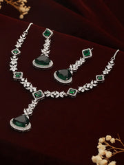 Green Floral Drop AD Silver-Plated Jewellery Set