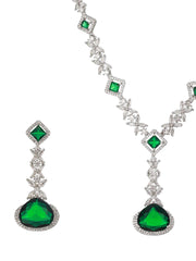 Green Floral Drop AD Silver-Plated Jewellery Set