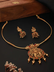 Goddess Laxmi Peacock Kemp Stone Gold-Plated Jewellery Set