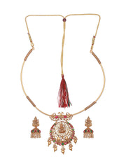 Goddess Laxmi Peacock Kemp Stone Gold-Plated Jewellery Set