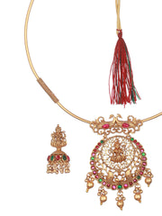 Goddess Laxmi Peacock Kemp Stone Gold-Plated Jewellery Set