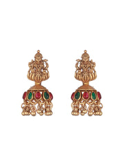 Goddess Laxmi Peacock Kemp Stone Gold-Plated Jewellery Set