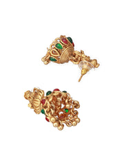 Goddess Laxmi Peacock Kemp Stone Gold-Plated Jewellery Set