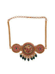 Gold Plated Real Kemp Stones Peacock Choker Set with Maangtika