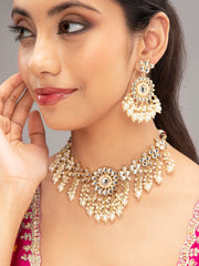 Gold & White Floral Kundan Jewellery Set