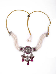 Purple Stone Studded Silver Plated Floral Jewellery Set