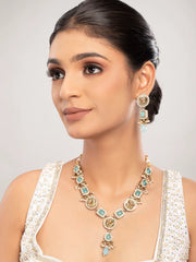 Sky Blue Stone Studded Gold Plated Jewellery Set