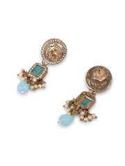 Sky Blue Stone Studded Gold Plated Jewellery Set