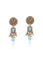 Sky Blue Stone Studded Gold Plated Jewellery Set