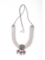 White Pearl Silver Plated Lion Jewellery Set