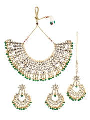 Glimmering Kundan Elegance and Green Stones Jewellery Set with Maangtika