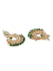 Glimmering Kundan Elegance and Green Stones Jewellery Set with Maangtika