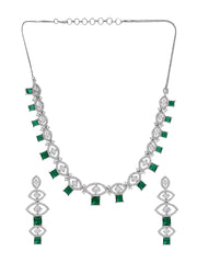 Silver-Plated American Diamond Jewellery Set in Stunning Green Earring