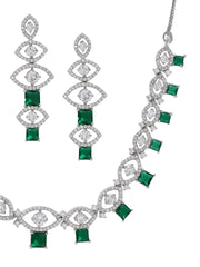 Silver-Plated American Diamond Jewellery Set in Stunning Green Earring