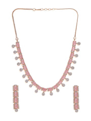 Rose Gold Plated Jewelry Set with American Diamond and Pink Stone Accents