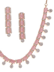 Rose Gold Plated Jewelry Set with American Diamond and Pink Stone Accents